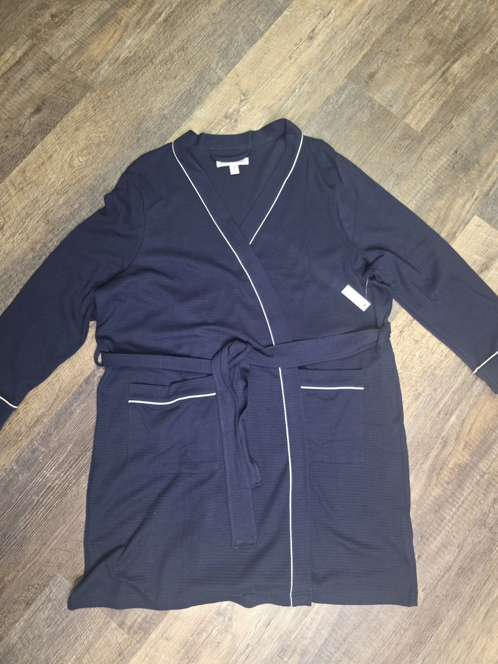 Amazon Essentials Robe XXL Navy Blue Piping Cotton Blend Loungewear NWT